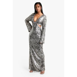 "Petite" - Robe Longue Torsadée À Paillettes - Gun Metal - 40, Gun Metal