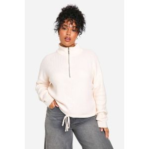 "Plus" Pull À Cordon, Zip, Col Entonnoir - Blanc Écru - 52, Blanc Écru