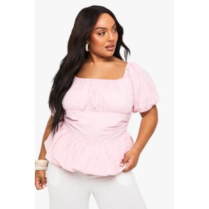 Chemisier En Coton Pour Grandes Tailles À Manches Bouffantes - Rose - 44, Rose