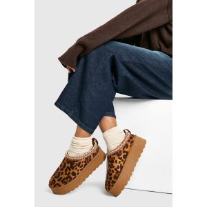 Mules Cosy Plateformes À Léopard Brodé - Leopard - 36, Leopard