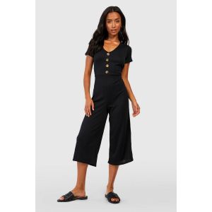 "Petite" Combinaison Culotte En Tissu Côtelé À Boutons Imitation Corne - Noir - 42, Noir