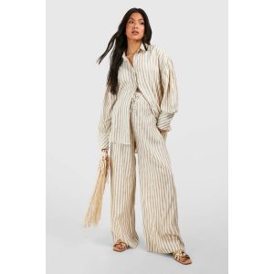Pantalon Maternité Look Lin À Rayures, Jambe Droite - Gris Pierre - 42, Gris Pierre