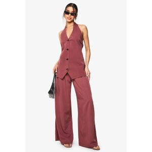 Pantalon Tailleur Fluide À Jambes Larges Plissé - Mahogany - 44, Mahogany