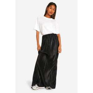 Jupe Maxi Plissée En Satin Premium - Noir - 40, Noir