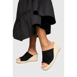 Faux Suede Whipstitch Espadrille Wedges - Noir - 38, Noir