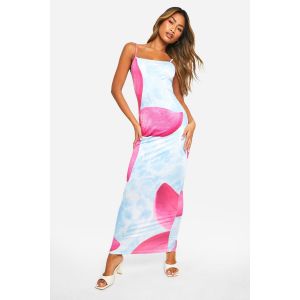 Robe Maxi À Imprimé Floral À Bretelles - Bleu - 44, Bleu