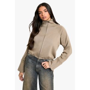 Sweat Boxy Oversize À Col Entonnoir Et Fermeture Éclair Intégrale - Vert Kaki - Xs, Vert Kaki