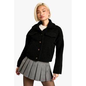 Teddy Detail Wool Look Jacket - Noir - 44, Noir