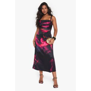 Robe Midaxi Corset En Satin Floral - Noir - 36, Noir