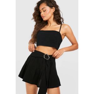 Jupe Mini À Détails De Ceinture Texturée - Noir - 34, Noir