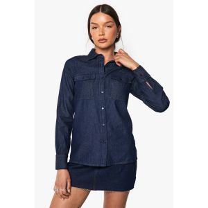 Chemise Western À Manches Longues En Chambray Denim - Bleu Indigo - 38, Bleu Indigo