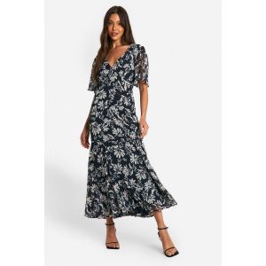 Robe Mi-Longue En Mousseline De Soie À Manches Larges - Noir - 38, Noir