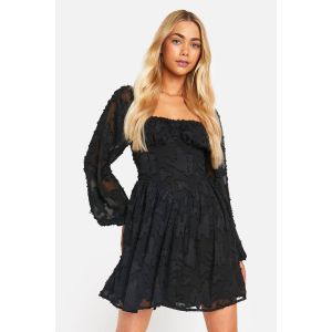 Corset Detail Robe Mini À Manches Longues - Noir - 38, Noir