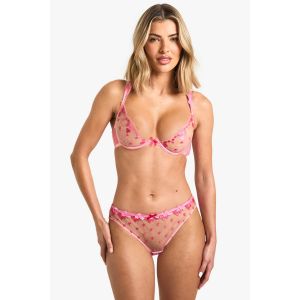 Soutien-Gorge À Armatures Brodé De Cœurs - Rose - 32D, Rose