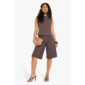 Linen Tailored Mid Rise Bermuda Shorts - Marron Chocolat - 34, Marron Chocolat