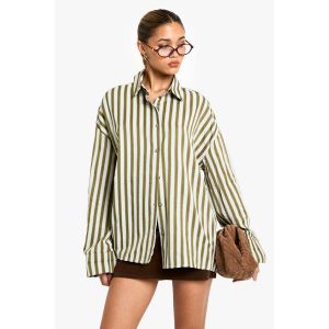 Chemise Oversize À Rayures Kaki - Vert Kaki - 42, Vert Kaki