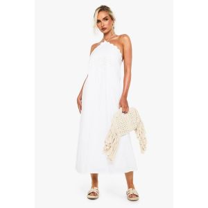 Robe Midaxi En Coton À Garniture En Crochet Et Encolure Halterneck - Blanc - 40, Blanc
