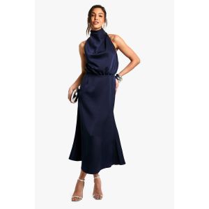 Robe Midaxi Sans Manches À Col Drapé - Bleu Foncè - 36, Bleu Foncè