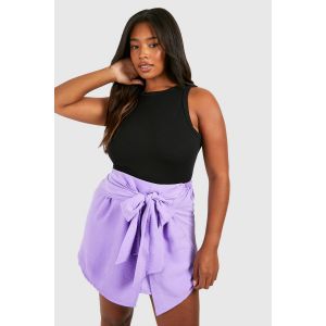 Grande Taille - Mini-Jupe Texturée À Nœud - Lilas - 56, Lilas