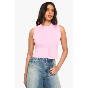 Gilet Tricoté À Boutons Dissimulés - Rose - M, Rose