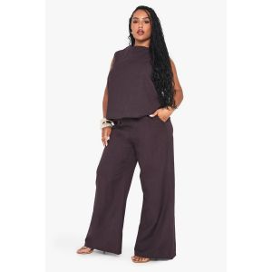 Ensemble Coordonné Grande Taille : Haut Sans Manches À Col Haut Et Pantalon Ample Avec Cordon De Serrage - Marron Chocolat - 44, Marron Chocolat