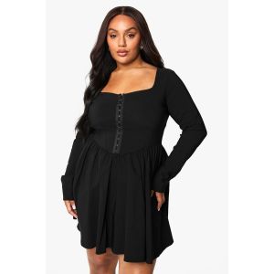 Mini Robe Corset À Manches Longues - Noir - 44, Noir