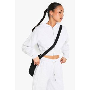 Sweat À Capuche Court À La Coupe Boxy Avec Zip Intégral Et Détails De Couture - Gris - Xl, Gris