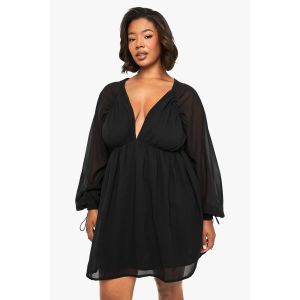 Robe Patineuse En Chiffon Fluide À Manches Volumineuses - Noir - 50, Noir