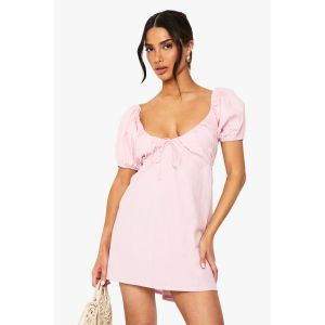 Mini Robe Popeline À Manches Bouffantes Pour "Petite"s Tailles - Rose - 40, Rose