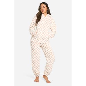 Baby Pink Fleece Checkerboard Hoodie And Jogger Set - Rose Clair - 36, Rose Clair