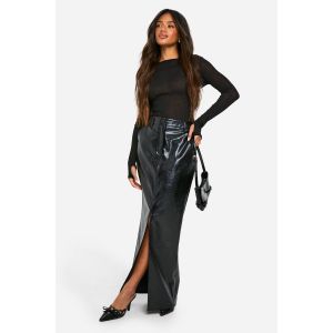 Croc Synthétique Jupe Maxi À Fente Frontale - Noir - 44, Noir