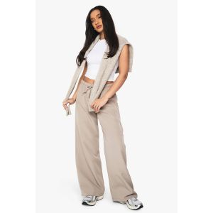 Pantalon Tissé Élastiqué Taille Basse À Jambes Larges - Marron Sable - 42, Marron Sable