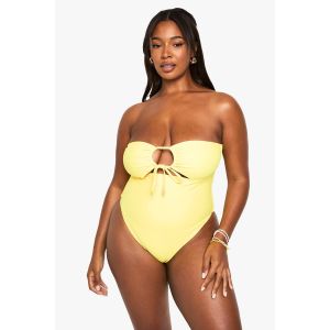 "Plus" Sunshine Trim Cut Out Bandeau Swimsuit - Jaune - 46, Jaune