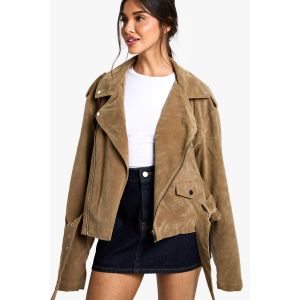 Veste De Motard Oversize Effet Suédé - Marron Taupe - 38, Marron Taupe