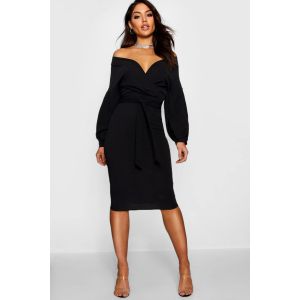 Robe Midi Portefeuille Hors-Épaules - Noir - 42, Noir