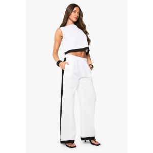 Pantalon En Lin À Rayures Contrastées - Blanc - 38, Blanc