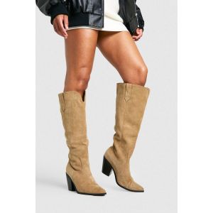 Bottes De Cow-Boy En Faux Suède À Coupe Large - Marron Taupe - 37, Marron Taupe