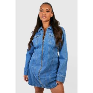 Robe Chemise En Denim À Zip Grande Taille - Bleu - 46, Bleu
