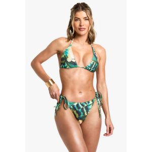 Ensemble Bikini Triangle À Imprimé Jungle Abstrait & Bas Bikini À Lacets Latéraux - Multicolore - 34, Multicolore