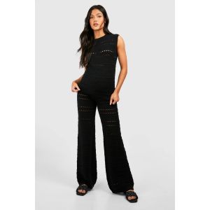 Tunique De Maternité En Crochet Et Ensemble Tricoté Avec Pantalon À Jambes Larges - Noir - 40, Noir