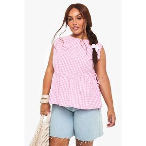 "Plus" Top Smock En Gingham À Nœud Latéral - Rose - 50, Rose