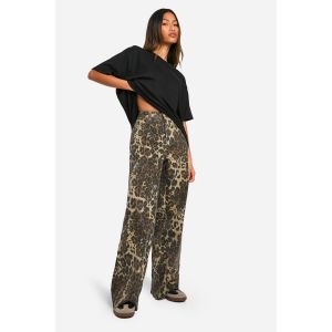 Jean En Denim À Jambes Larges Imprimé Léopard - Marron - 44, Marron