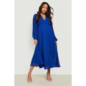 Robe Maternité Plissée Portefeuille Midaxi - Bleu Roi - 36, Bleu Roi
