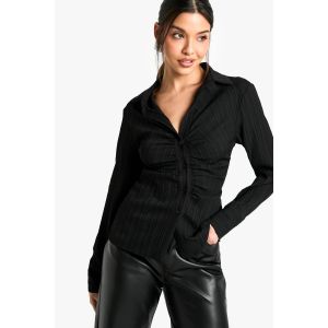 Chemise À Manches Longues Texturée Ajustée - Noir - 38, Noir