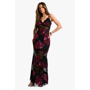 Robe Maxi En Dentelle Florale Sombre - Noir - 44, Noir