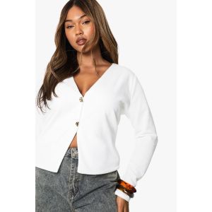 "Plus" Cardigan En Maille À Boutons D'Or - Blanc Écru - 44, Blanc Écru
