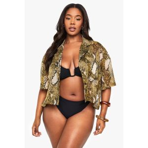 "Plus" Beachwear Essentials Chemise Cropped À Imprimé Synthétique - Marron - 24/26, Marron