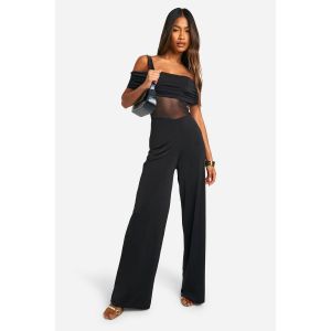 Combinaison Bardot À Panneaux En Maille Et Jambes Larges - Noir - 44, Noir