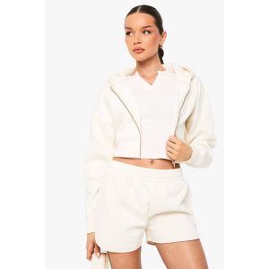 Hoodie À Zip Raccourci - Blanc Écru - L, Blanc Écru