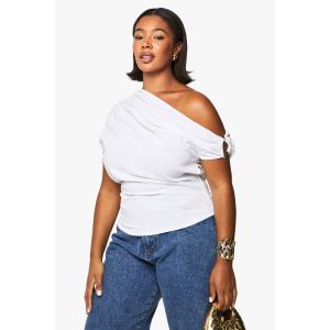 Haut Ample Grande Taille À Effet Lin Avec Détails De Garniture - Blanc - 48, Blanc